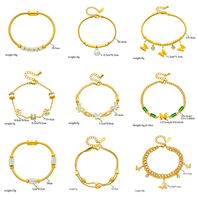 Gold-plated Butterfly Pearl Flower Rhinestone-embedded Accessories Bracelet