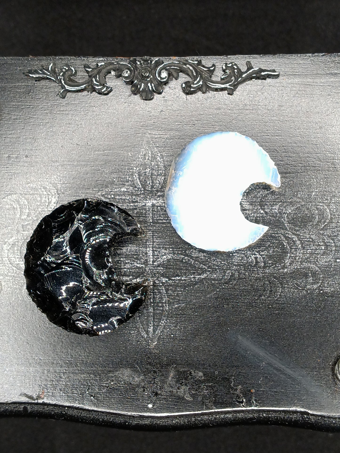 Obsidian and Opalite carved crystal moons