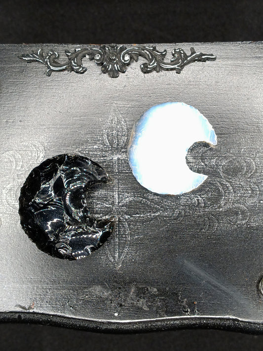 Obsidian and Opalite carved crystal moons